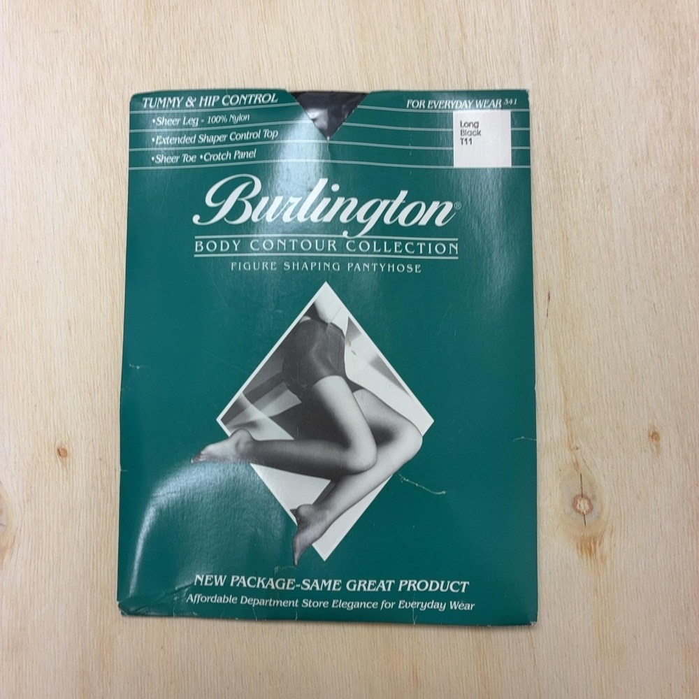 Burlington Body Contour Pantyhose Womens L Tall Black Sheer Control Top Shaping
